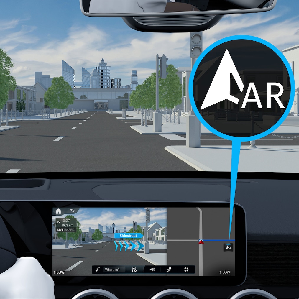 Cómo funciona el extra digital Realidad aumentada MBUX para la navegación en el Mercedes-Benz CLA Coupé.