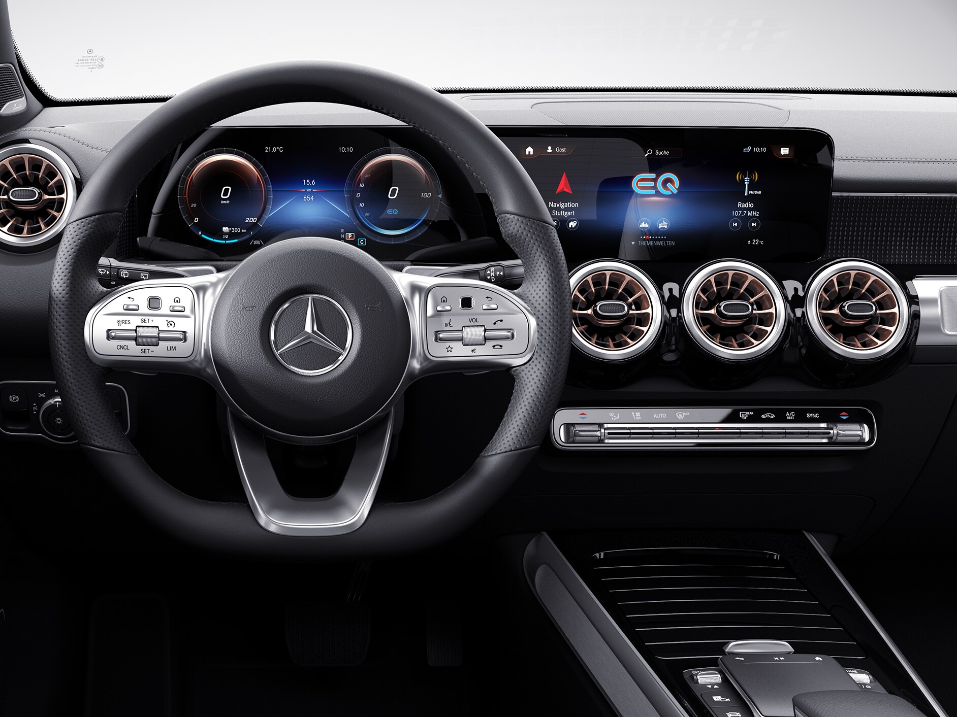 El puesto de conducción widescreen de EQB de Mercedes-Benz