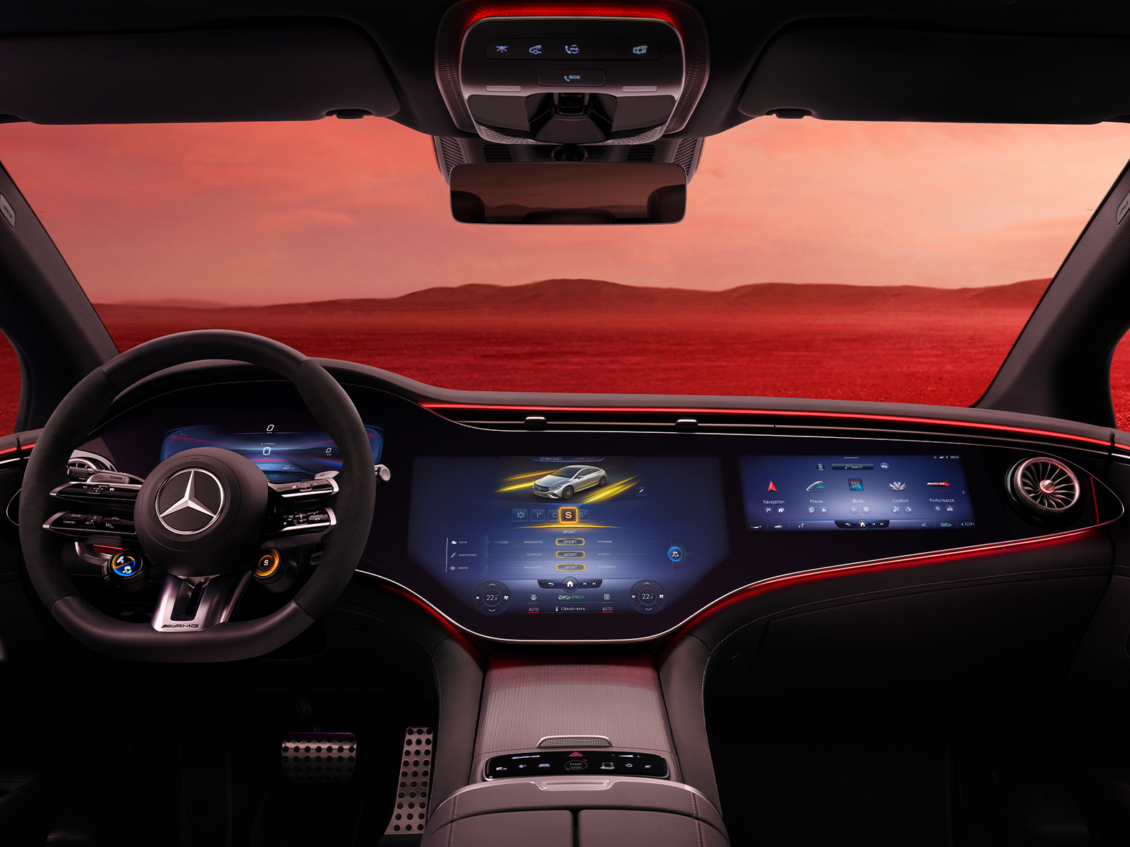 El tablero de instrumentos de microfibra MICROCUT del Mercedes-AMG EQE Sedán. Tablero de instrumentos | EQE Sedán | Mercedes-AMG