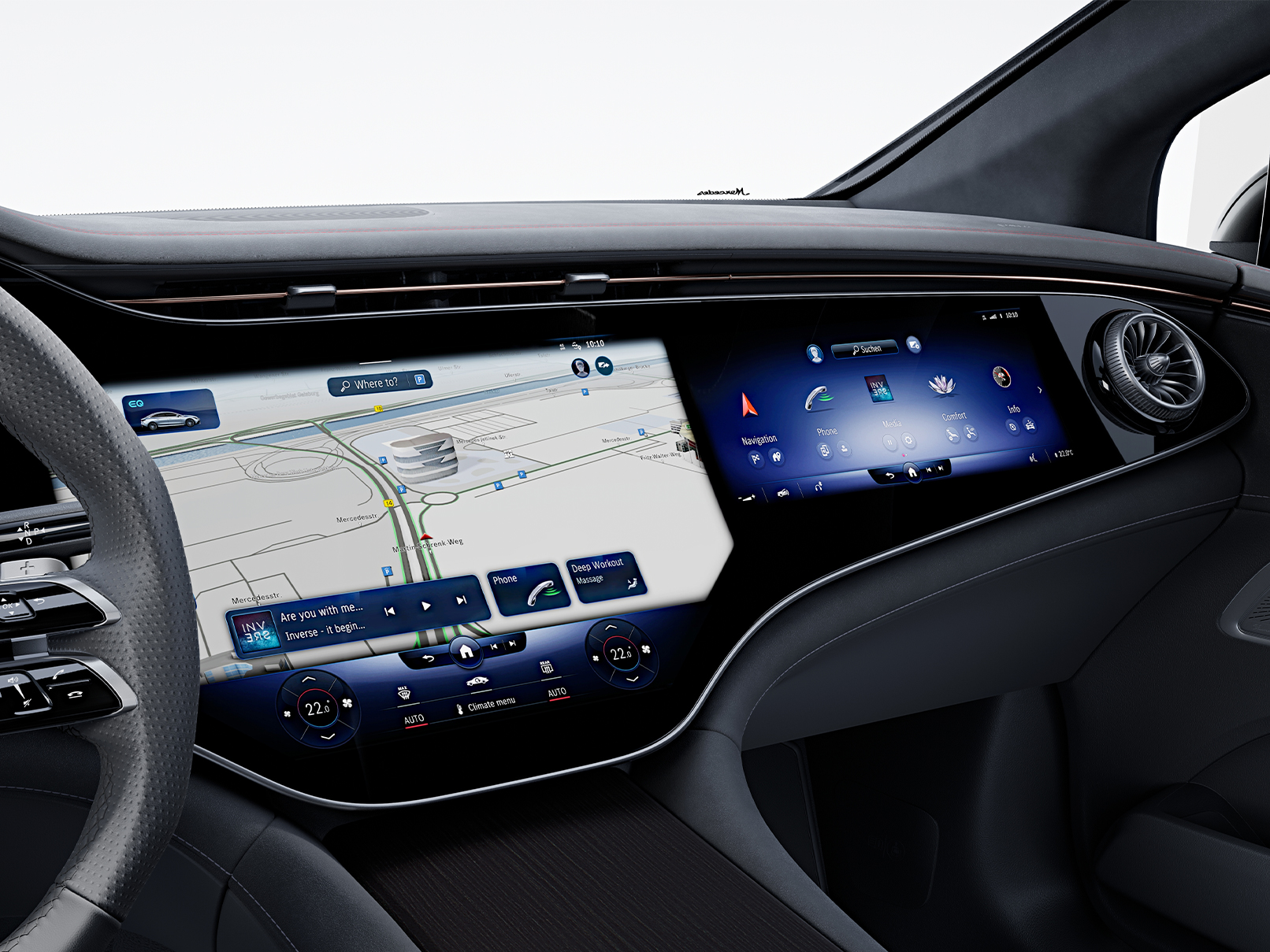 La MBUX Hyperscreen del Mercedes-AMG EQE Sedán. MBUX Hyperscreen | EQE Sedán | Mercedes-AMG