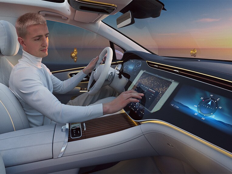 Detalle del interior del EQS SUV con paquete ENERGIZING Plus.