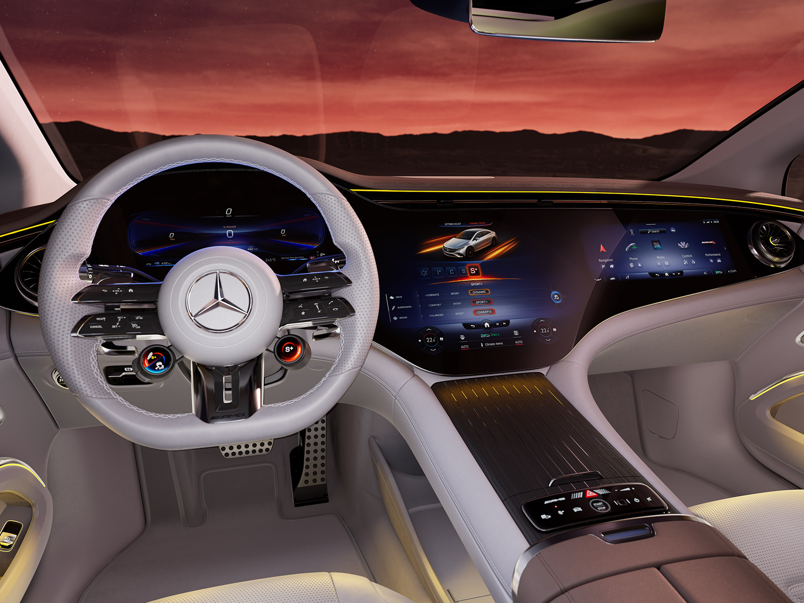 Tablero de instrumentos y líneas de cintura | EQS Sedán | Mercedes-AMG El habitáculo del Mercedes-AMG EQS 53 4MATIC+.