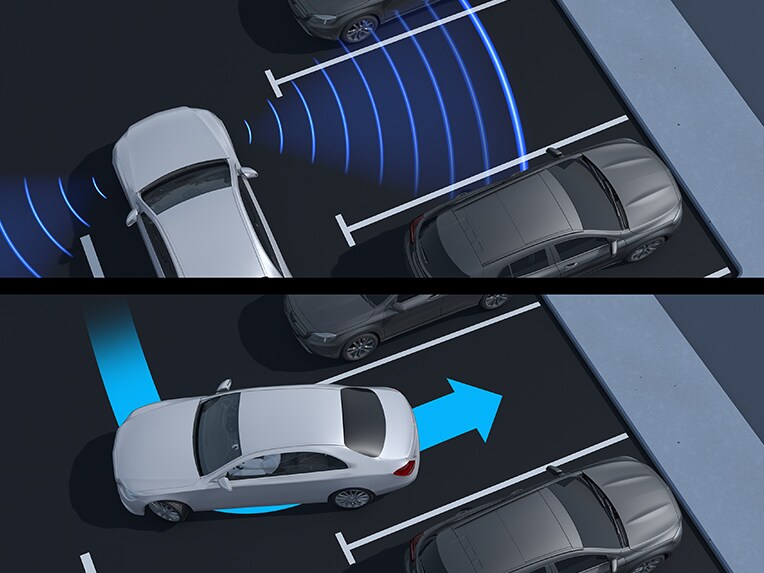 Ilustración de la ayuda activa para aparcar con PARKTRONIC.