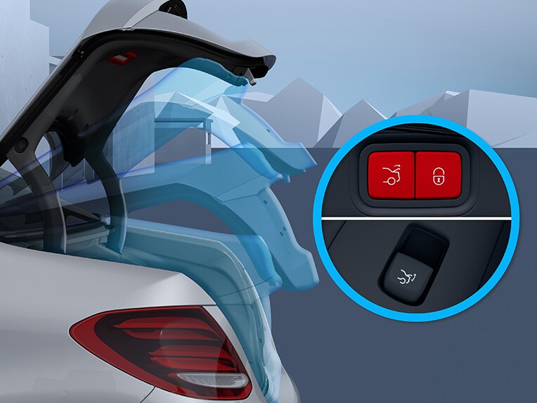 Ilustración del portón trasero EASY-PACK del EQS Sedán de Mercedes-Benz.