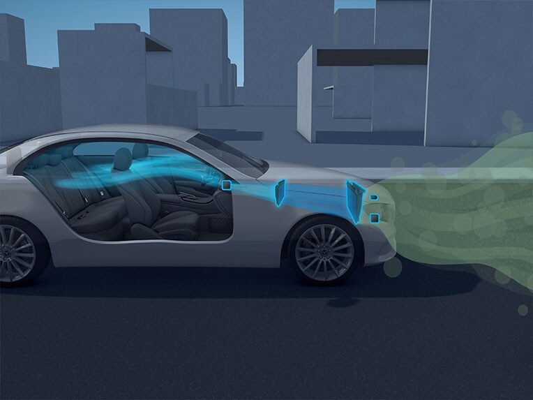 Ilustración de la función del ENERGIZING AIR CONTROL Plus del EQS Sedán de Mercedes-Benz.