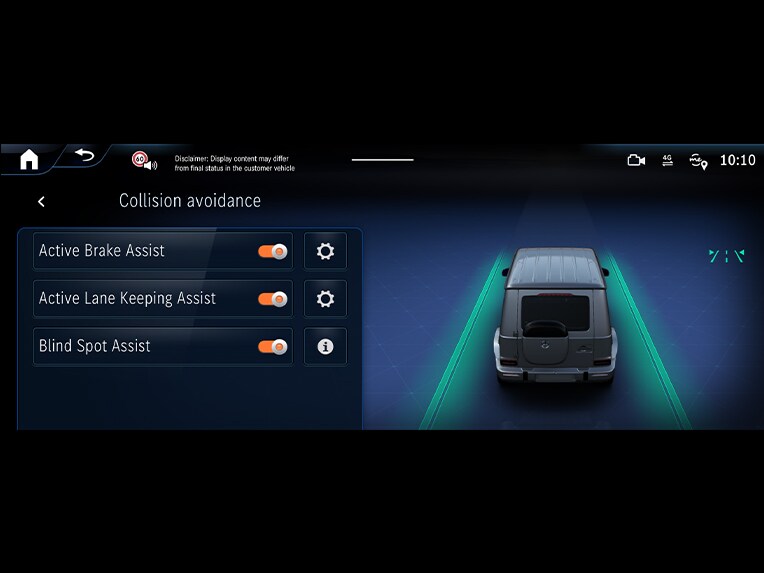 Detector activo de cambio de carril de la Clase G totalmente eléctrica de Mercedes-Benz.