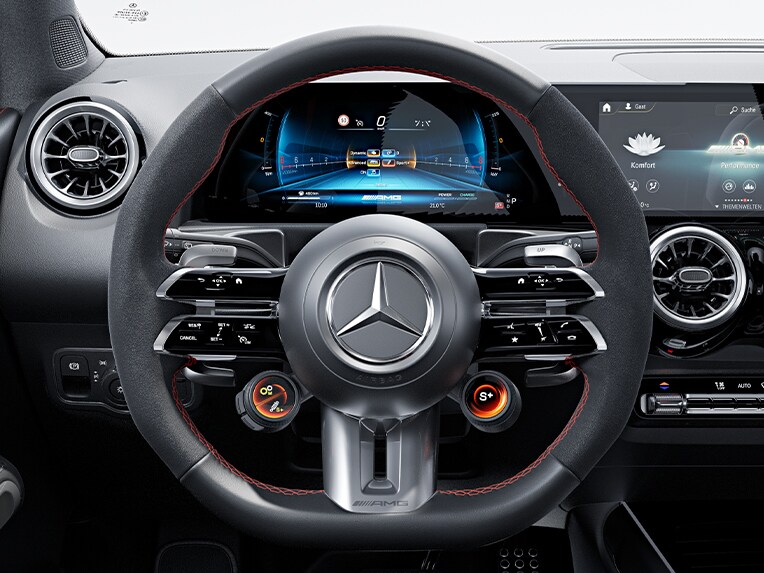 El volante AMG Performance en microfibra MICROCUT de la nueva Mercedes-AMG GLB.