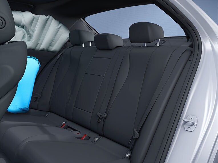Ilustración de los airbags laterales traseros de la nueva GLB de Mercedes-Benz.