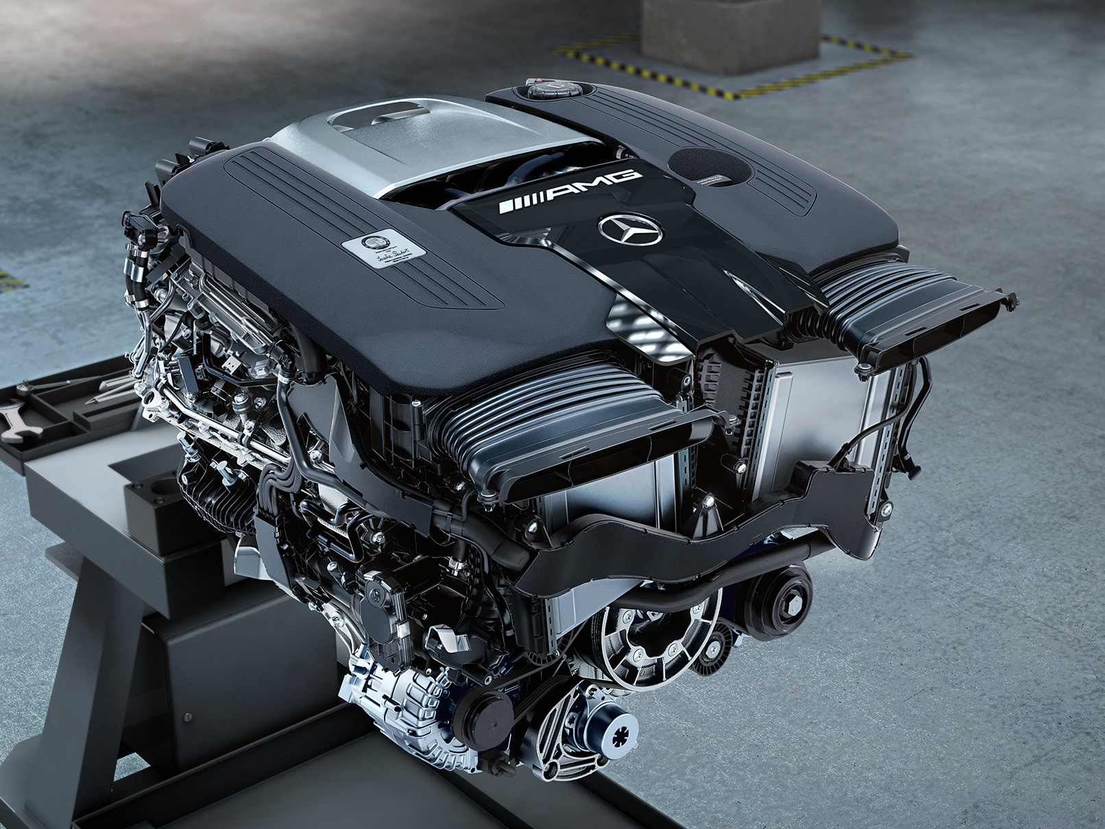 Motores de AMG | Tecnología e innovación de AMG | Mercedes-AMG Un motor AMG biturbo V8 de 4,0 litros de Mercedes-AMG.