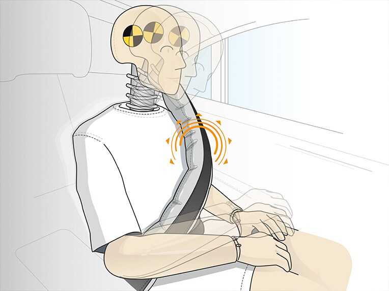Ilustración del funcionamiento del cinturón con airbag de la Clase S Mercedes-Maybach.