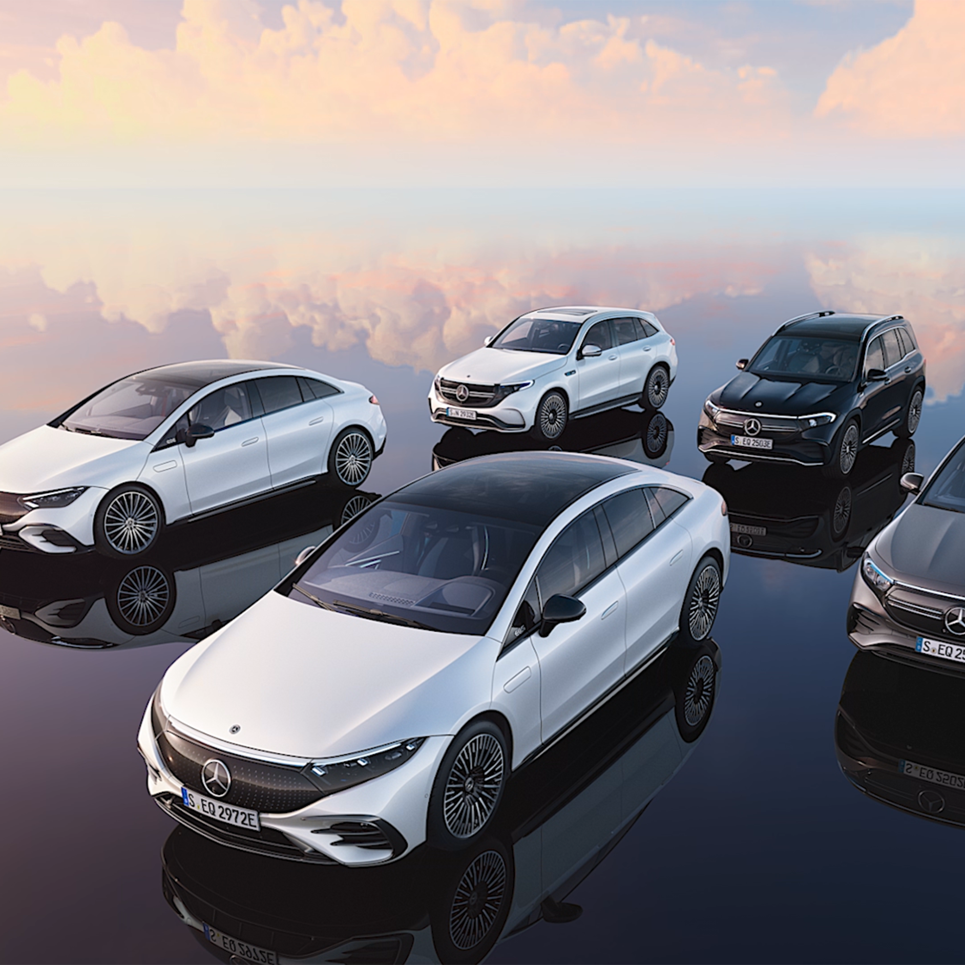 Mercedes-Benz | Vehículos eléctricos Modelos de vehículos eléctricos de Mercedes-Benz en un escorzo frontal