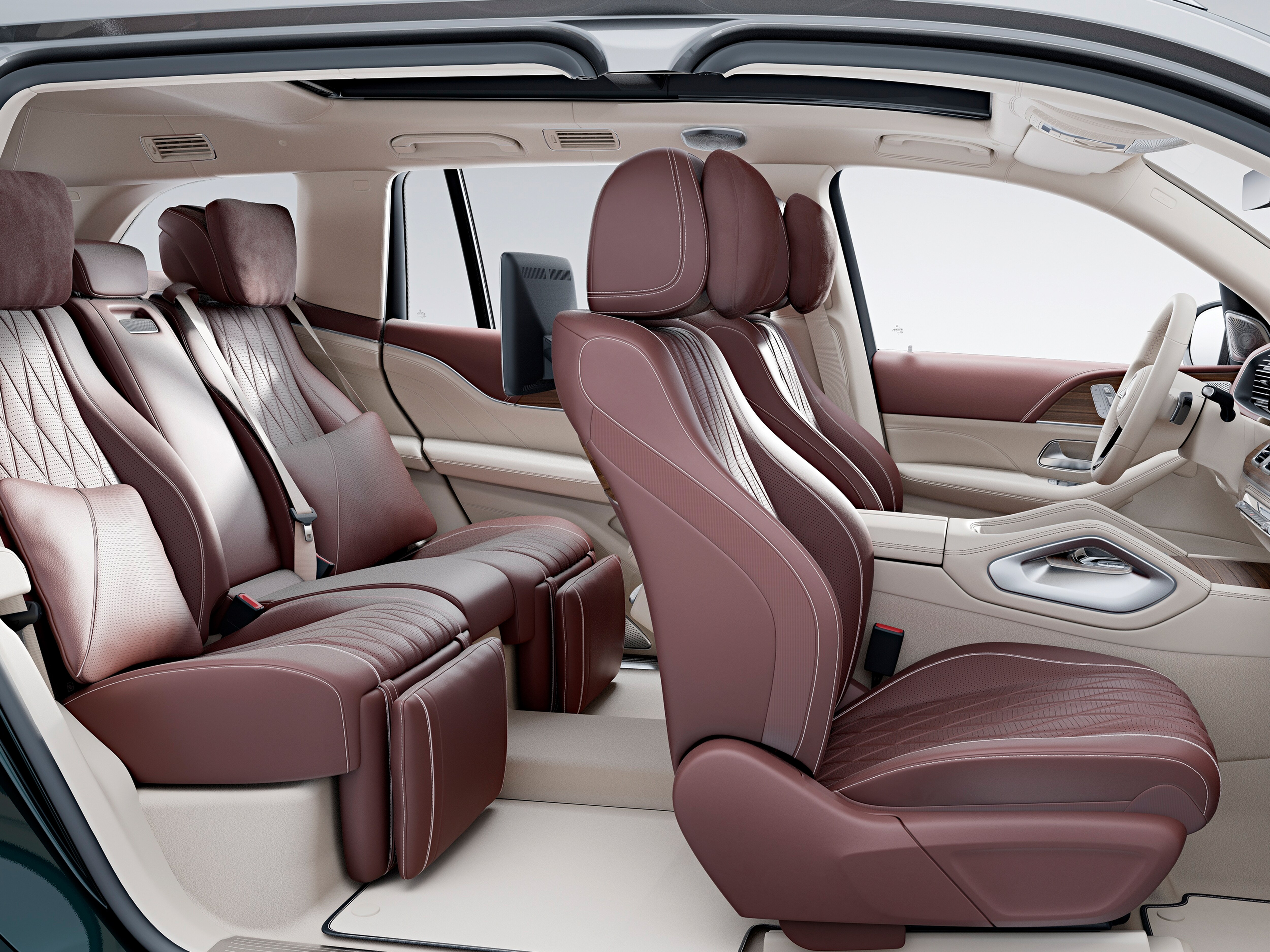 Compartimento trasero del Mercedes-Maybach GLS con paquete de cuero MANUFAKTUR.